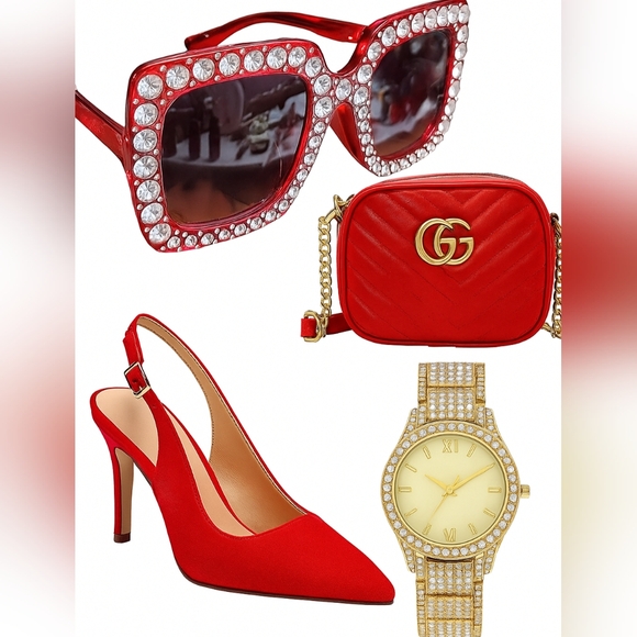 ☆Red Diamond Square Framed Sunglasses☆ - Picture 1 of 2